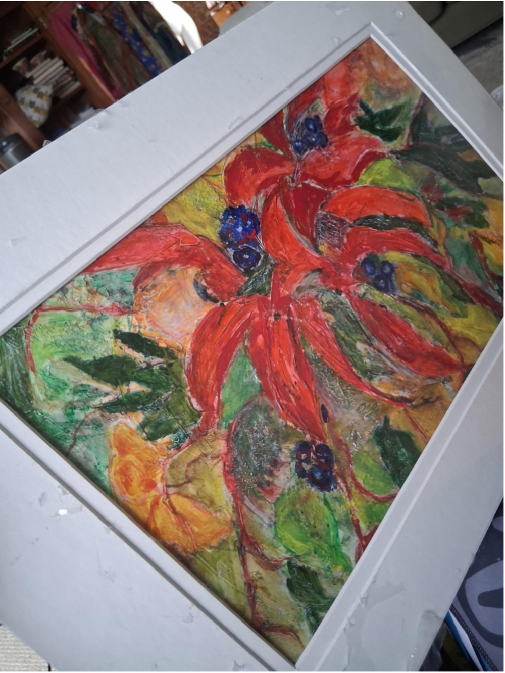 Original signed floral oil painting matted